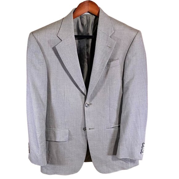 Oscar De La Renta Mens Wool Blazer 38R Houndstooth Gray & Black Notch Lapel - Picture 1 of 16